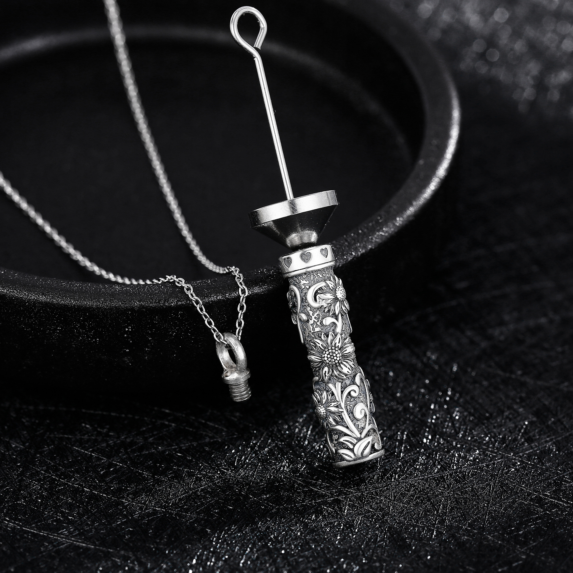 925 Sterling Silver Sunflower Urn Necklace, Meaningful Gift